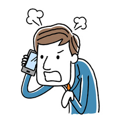 電話：男性ビジネスマン、怒る
