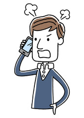 電話：若い男性、怒る、叱る


