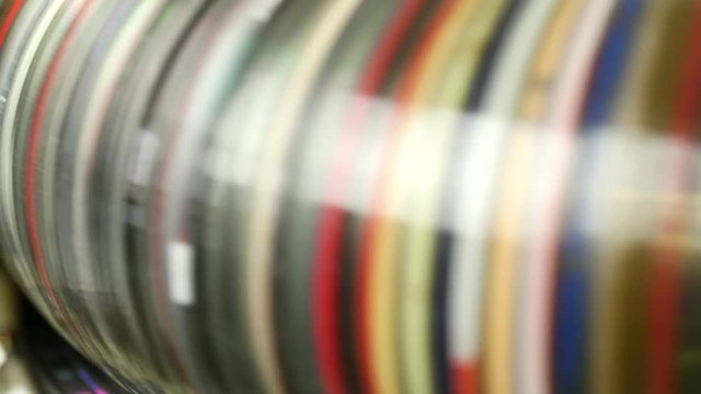 CD Changer Carousel Mega Storage Spinning. Selective focus.
