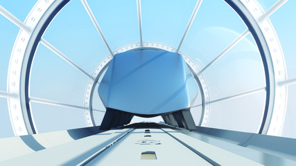 monorail futuristic train in tunnel. 3d rendering