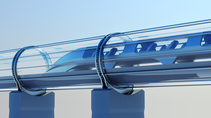 monorail futuristic train in tunnel. 3d rendering