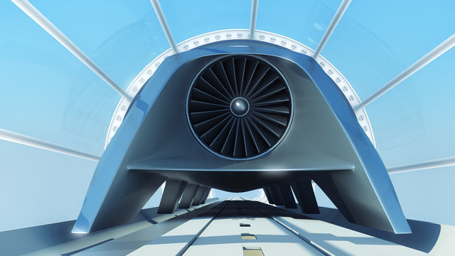 monorail futuristic train in tunnel. 3d rendering