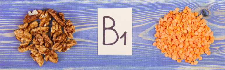 Products and ingredients containing vitamin B1 and dietary fiber, healthy nutrition