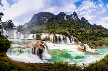 Bangioc waterfall in Caobang, Vietnam - The waterfalls are located in an area of mature karst...