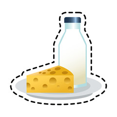 Milk bottle and cheese icon. Healthy organic fresh and natural food theme. Isolated design. Vector illustration
