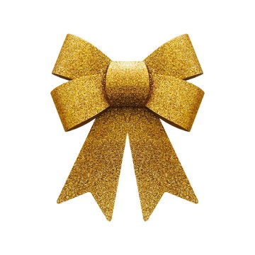 Glitter golden bow isolated on white background