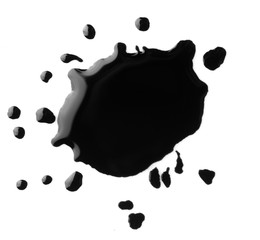 Black ink stain spot isolated on white background
