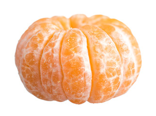  Peeled tangerine or orange mandarin fruit isolated on white bac