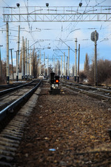 Red signal on semaphore on railroad track