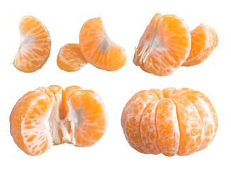  Peeled tangerine or orange mandarin fruit isolated on white bac
