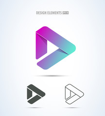 Vector play icon. Video application icon design template. Music player. Line art. Paper origami collection. Application icon design. Material design