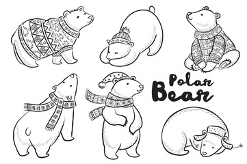 Vector outline set with polar bears