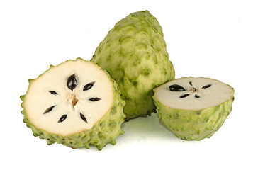 Soursop sections isolated on white background