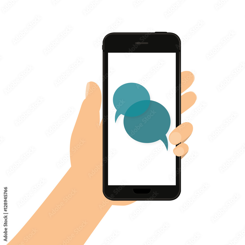 Wall mural smartphone with social network app - speech bubbles