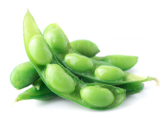Green soybeans on white background, japanese food