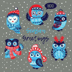 Obraz premium Season Greetings card with owls