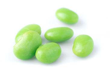 Green soybeans on white background, japanese food