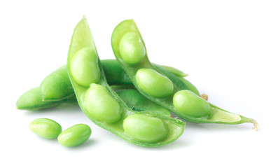Green soybeans on white background, japanese food