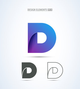 Vector abstract letter D logo design concept. Origami paper icon set