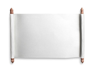 Scroll paper on white background,Wooden roller handles