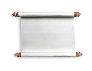 Scroll paper on white background,Wooden roller handles