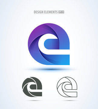 Abstract letter E logo icon set for corporate identity design. Water drop sign.
