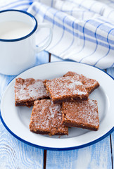  Chocolate Brownie on wooden surface