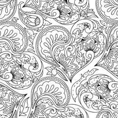 Paisley seamless pattern. Monochrome hand drawn heart  motif for coloring page, book