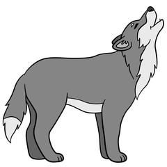 Cartoon animals. Beautiful wolf howls.
