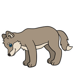 Cartoon animals. Little cute baby wolf smiles.