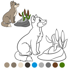 Color me: wolf. Little cute baby wolf smiles.