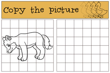 Educational game: Copy the picture. Little cute baby wolf smiles