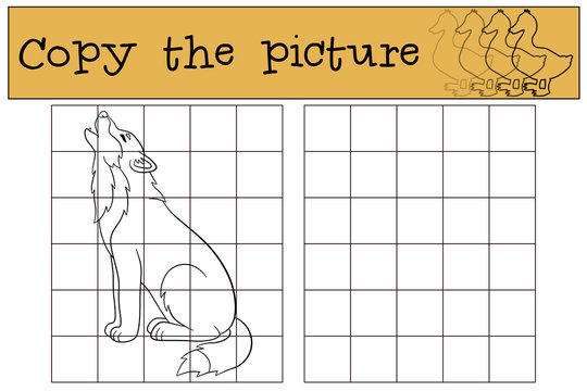 Educational game: Copy the picture. Beautiful wolf howls.