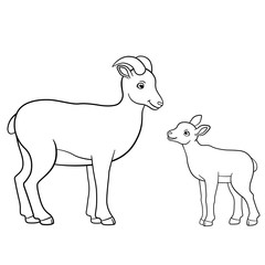 Coloring pages. Mother and her little cute baby.