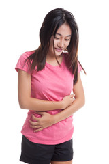 Fototapeta premium Young Asian woman got stomachache isolated on white background