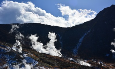 Fototapeta na wymiar Snow, garden, Mr.Fuji, Hakodate, landscape.