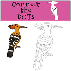 Educational game: Connect the dots. Cute beautiful hoopoe smiles