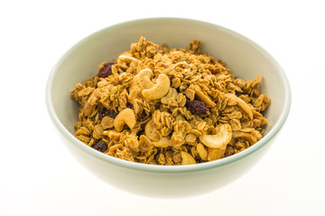 Granola in white bowl