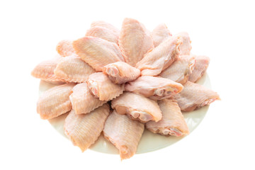 Raw chicken meat and wing in white plate