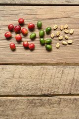 Fresh coffee bean on wooden background