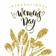 International Womens Day. Lettering design with flowers