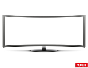 Template of big curved widescreen led or lcd tv monitor. Vector Illustration isolated on white