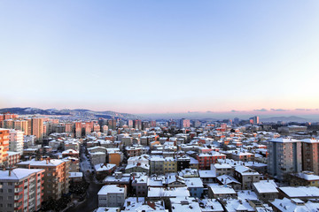elevated view of houses and snow in Istanbul, Turkey
