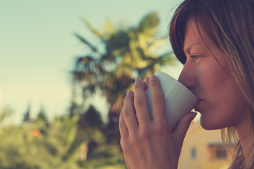 Morning coffee outdoors.