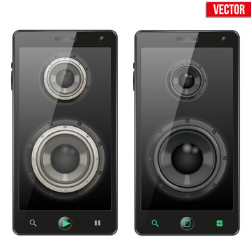 Set of Sound speakers Dynamics inside screen a smartphone. Vector Illustration isolated on white background.