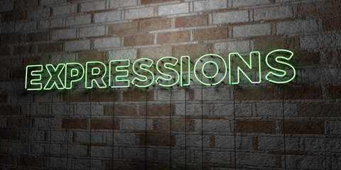 EXPRESSIONS - Glowing Neon Sign on stonework wall - 3D rendered royalty free stock illustration.  Can be used for online banner ads and direct mailers..