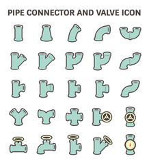 Pipe icon and flange fitting. Include control valve and pressure gauge or manometer. For pipeline construction and transportation liquid or gas i.e. crude, oil, natural gas, sewage, wastewater etc. 