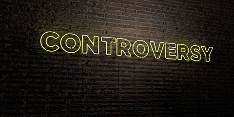 CONTROVERSY -Realistic Neon Sign on Brick Wall background - 3D rendered royalty free stock image. Can be used for online banner ads and direct mailers..