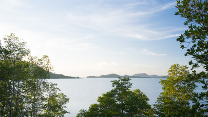 Landscape view with deep blue sky. Light from the left.