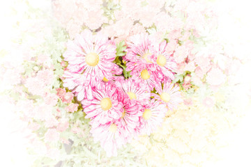 Flower on soft pastel color in blur style. White vignette on border.